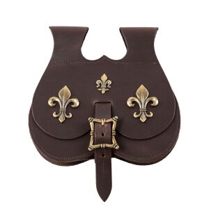 Grote laatmiddeleeuwse nierzak met fleur-de-lys beslag in zwart of bruin