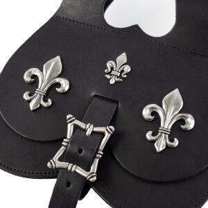 Grote laatmiddeleeuwse nierzak met fleur-de-lys beslag in zwart of bruin