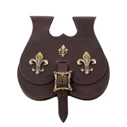 Grote laatmiddeleeuwse nierzak met fleur-de-lys beslag in zwart of bruin