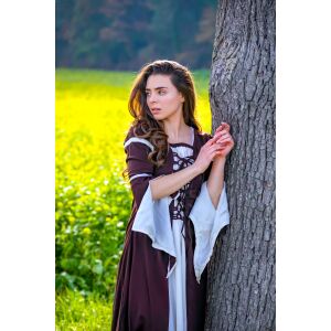 Jurk met trompetmouwen bruin/naturel "Larissa"