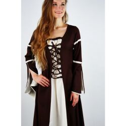 Jurk met trompetmouwen bruin/naturel "Larissa"