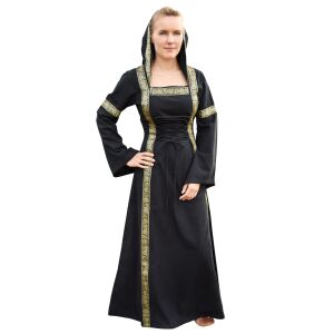 Fantasie middeleeuwse jurk zwart met capuchon "Eleanor