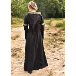 Fantasie middeleeuwse jurk zwart met capuchon "Eleanor