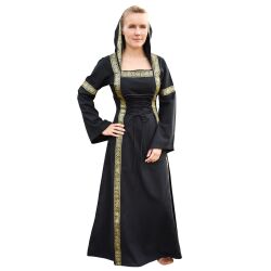 Fantasie middeleeuwse jurk zwart met capuchon "Eleanor