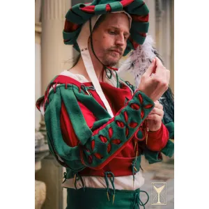 Landsknecht gebloemde mouw groen/rood - Wolmix stof