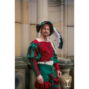 Landsknecht gebloemde mouw groen/rood - Wolmix stof