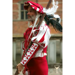 Landsknecht gebloemde mouw wit/rood - Yoremade wolmix stof