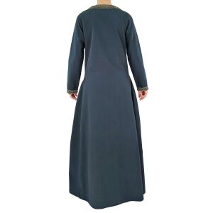 Middeleeuwse jurk met lange mouwen, blauw, met bies “Sigyn” XXL, B-kwaliteit