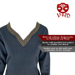 Middeleeuwse jurk met lange mouwen, blauw, met bies “Sigyn” XXL, B-kwaliteit