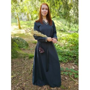 Middeleeuwse jurk met lange mouwen, blauw, met bies “Sigyn” L, B-kwaliteit