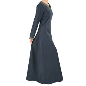 Middeleeuwse jurk met lange mouwen, blauw, met bies “Sigyn” L, B-kwaliteit