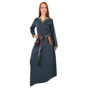 Middeleeuwse jurk met lange mouwen, blauw, met bies “Sigyn” L, B-kwaliteit